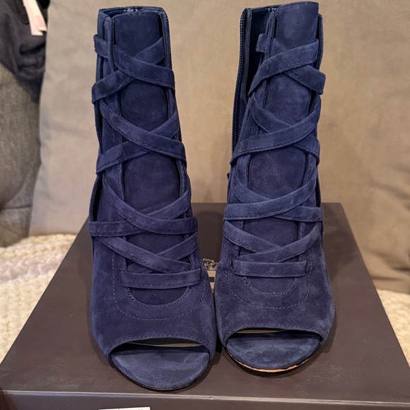 Vince Camuto Navy Suede Lace-Up Peep-Toe Ankle Boots - Picture 5 of 5